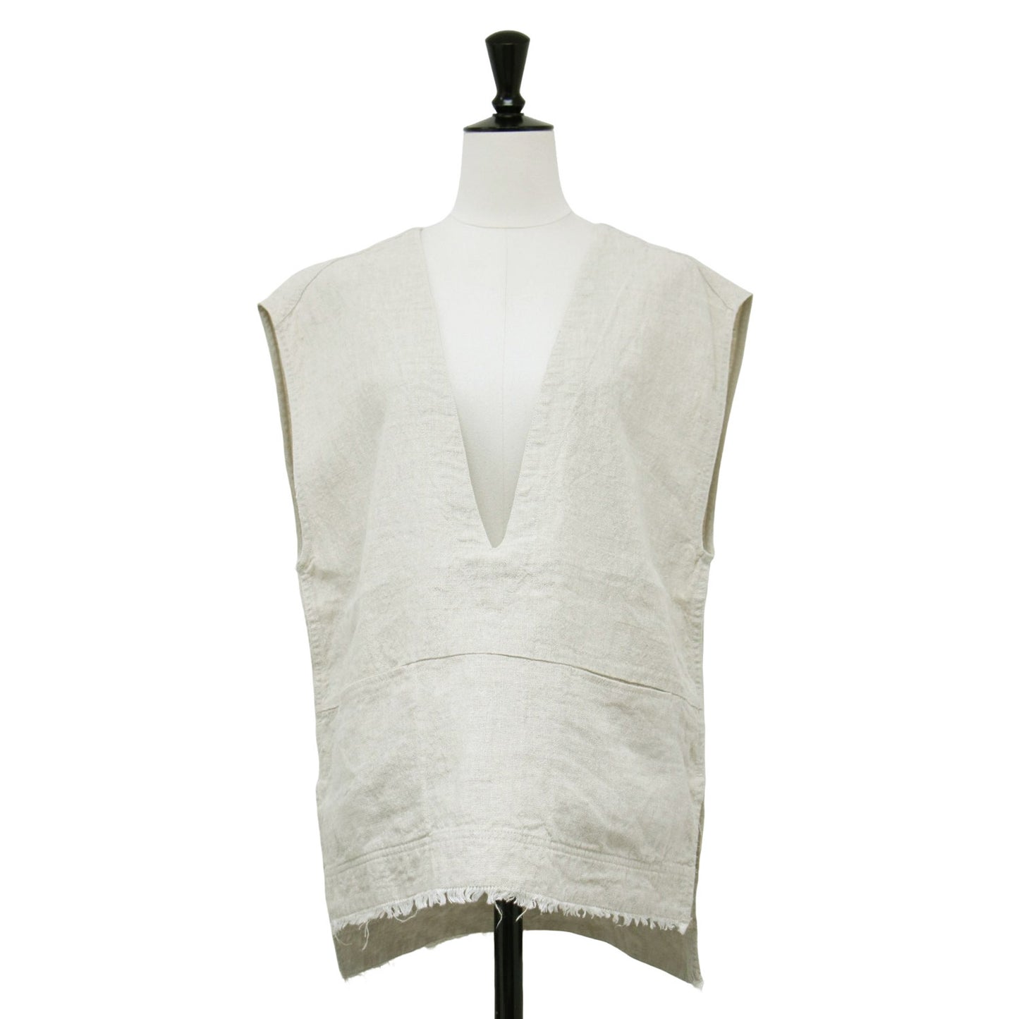 22春夏 深Vネック リネン ベスト / プルオーバー ノースリーブ ワイド フリンジ　