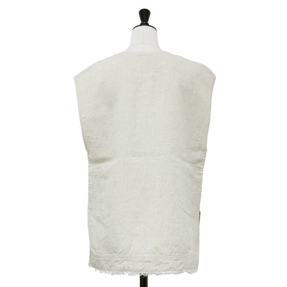 22春夏 深Vネック リネン ベスト / プルオーバー ノースリーブ ワイド フリンジ　