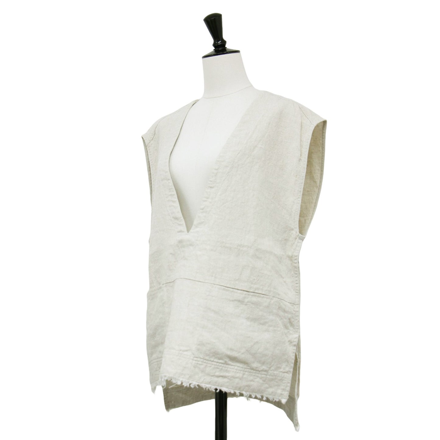 22春夏 深Vネック リネン ベスト / プルオーバー ノースリーブ ワイド フリンジ　