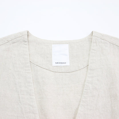 22春夏 深Vネック リネン ベスト / プルオーバー ノースリーブ ワイド フリンジ　