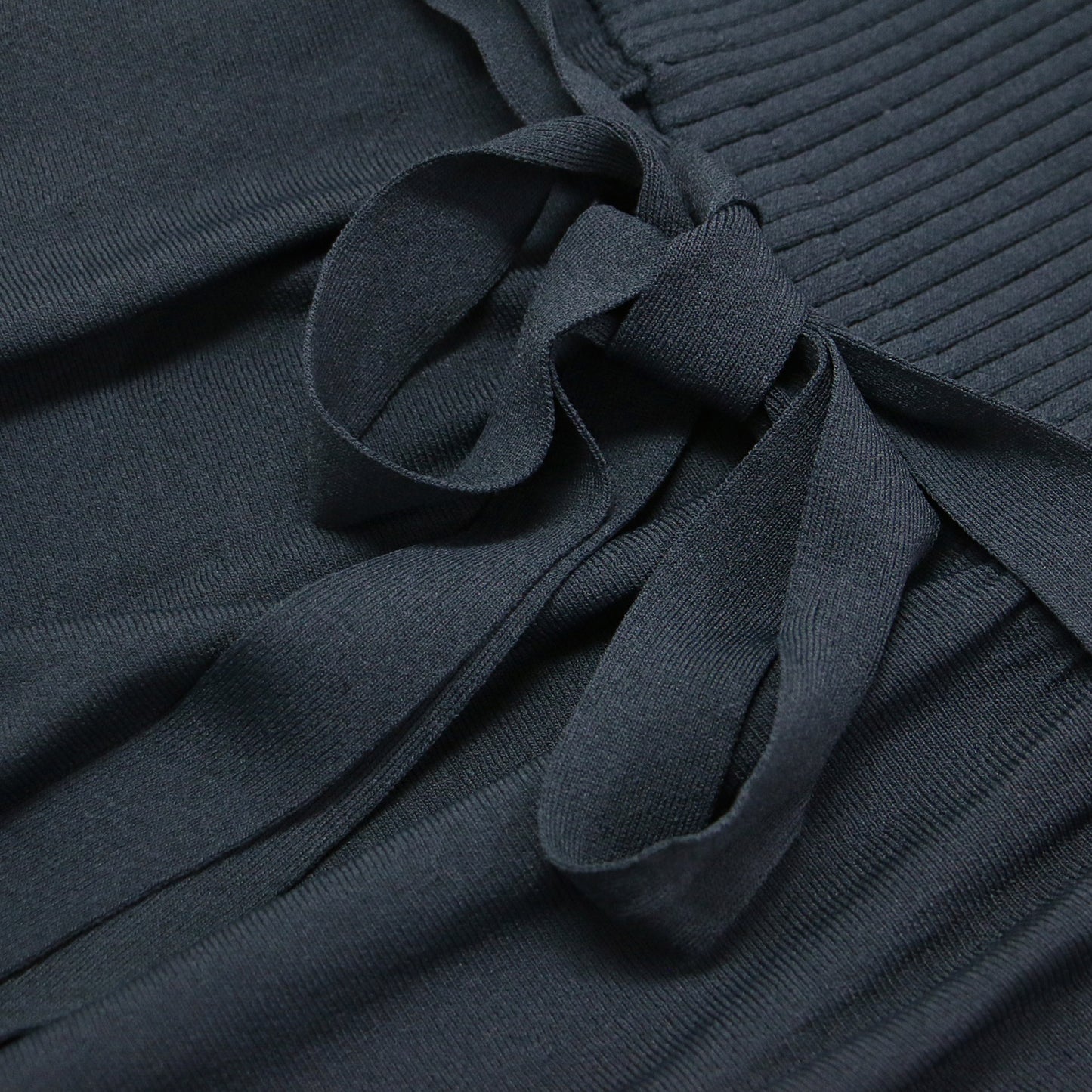 ノースリーブ ウエスト リボン ワンピース / ロング丈 クルーネック フレア リブ 切替