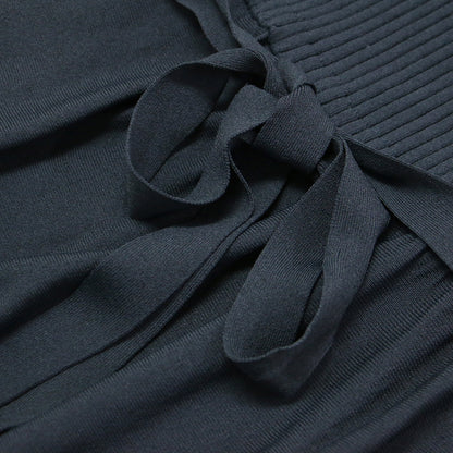 ノースリーブ ウエスト リボン ワンピース / ロング丈 クルーネック フレア リブ 切替