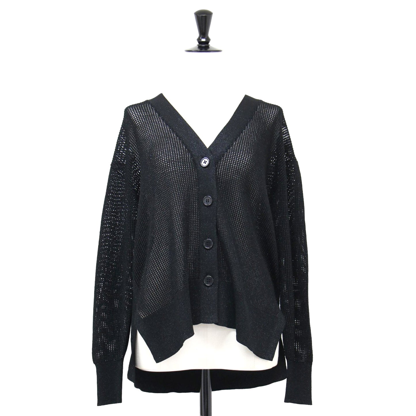 24春夏 ラメ メッシュ Vネック カーディガン / ニット 長袖 スリット ハイゲージ