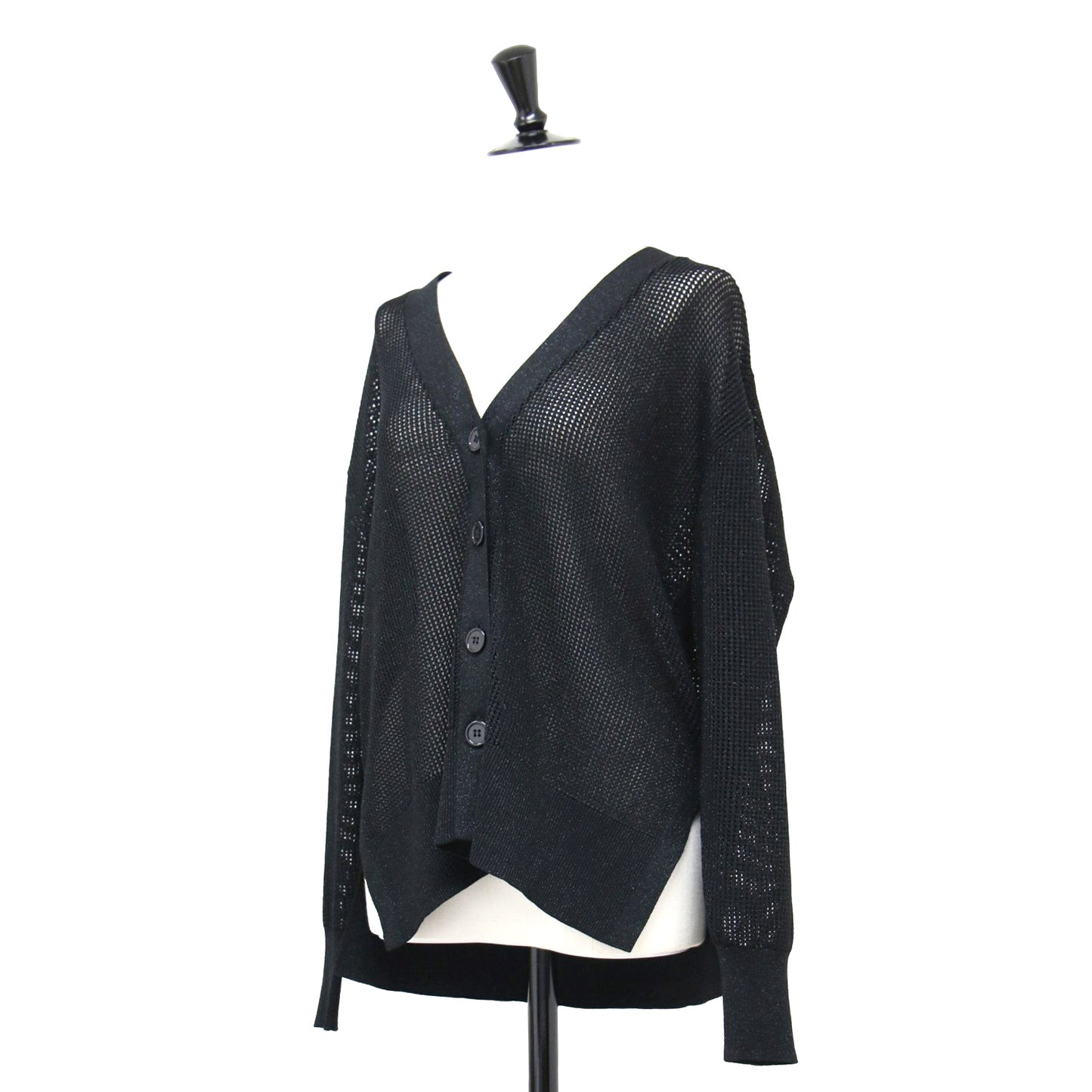 24春夏 ラメ メッシュ Vネック カーディガン / ニット 長袖 スリット ハイゲージ