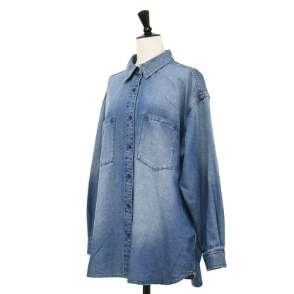 24秋冬 デニム オーバーサイズ シャツ / 長袖 ロング スリーブ レギュラーカラー アタリ 加工 ライトオンス