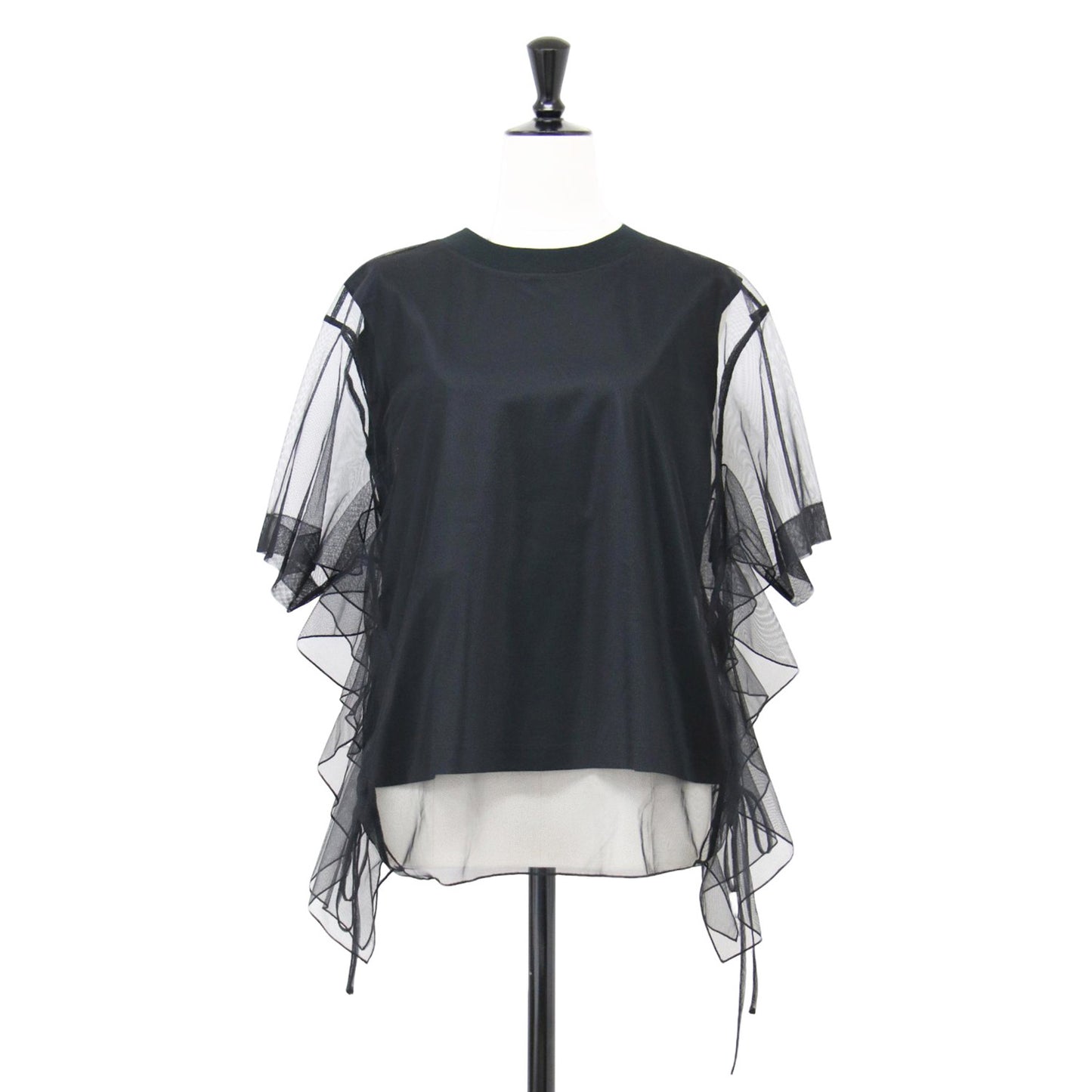 24春夏 ギャザー チュール トップス / Tシャツ プルオーバー 半袖 ノースリーブ クルーネック ギャザー フリル リボン