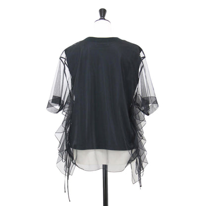 24春夏 ギャザー チュール トップス / Tシャツ プルオーバー 半袖 ノースリーブ クルーネック ギャザー フリル リボン