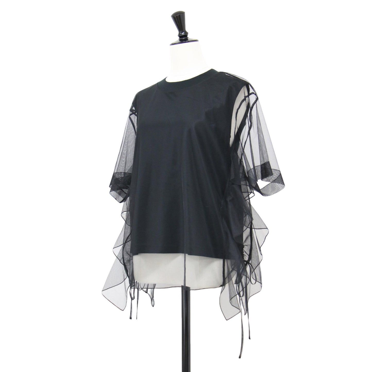 24春夏 ギャザー チュール トップス / Tシャツ プルオーバー 半袖 ノースリーブ クルーネック ギャザー フリル リボン