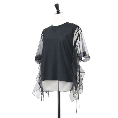 24春夏 ギャザー チュール トップス / Tシャツ プルオーバー 半袖 ノースリーブ クルーネック ギャザー フリル リボン