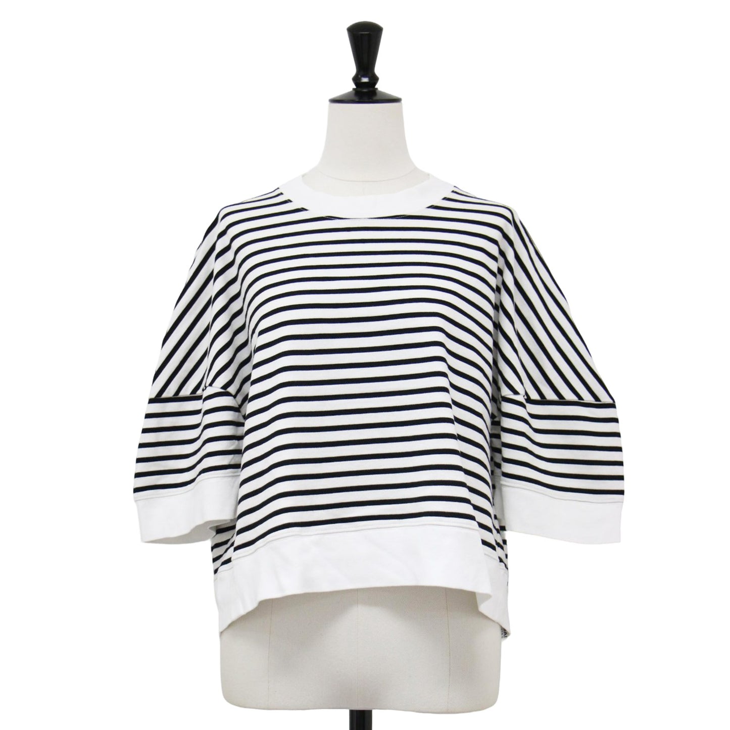 23春夏 ボーダー クロップド Tシャツ / カットソー 5分袖 クルーネック ワイド ドロップショルダー コットン