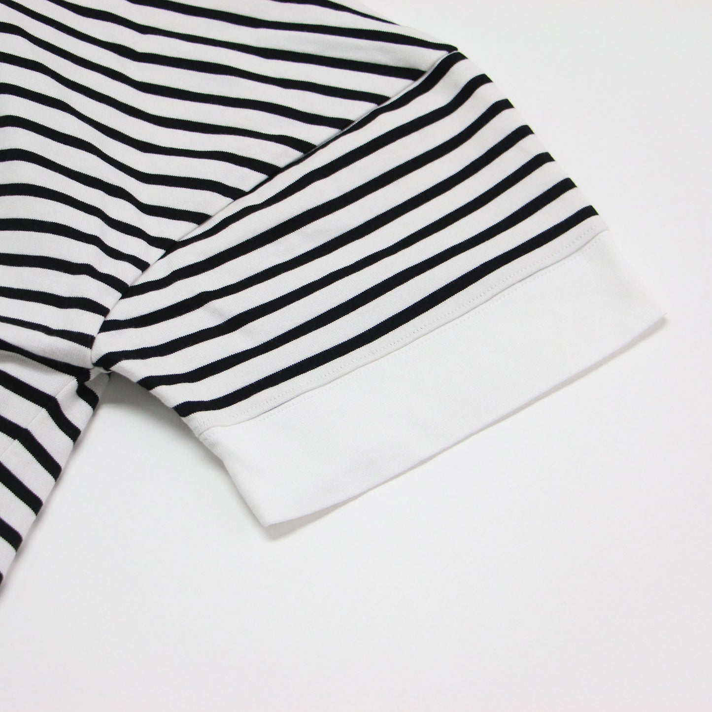 23春夏 ボーダー クロップド Tシャツ / カットソー 5分袖 クルーネック ワイド ドロップショルダー コットン