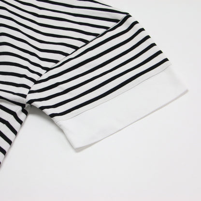 23春夏 ボーダー クロップド Tシャツ / カットソー 5分袖 クルーネック ワイド ドロップショルダー コットン