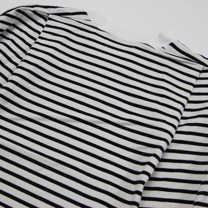 23春夏 ボーダー クロップド Tシャツ / カットソー 5分袖 クルーネック ワイド ドロップショルダー コットン