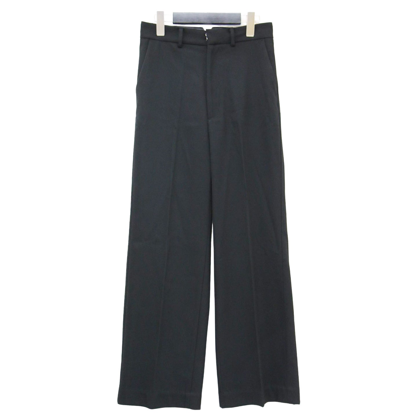 ハイウエスト ストレート ワイドパンツ / スラックス センタープレス テーパード フルレングス ストレッチ