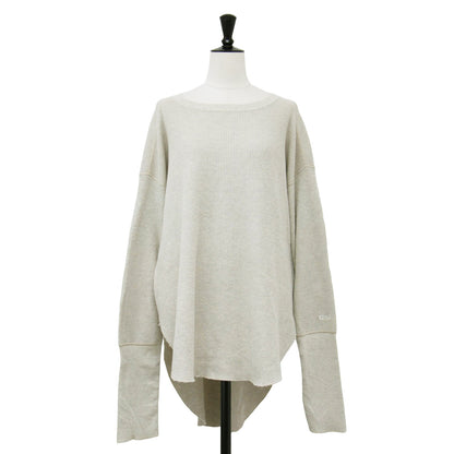 ワッフル サーマルカットソー / Tシャツ プルオーバー 長袖 チュニック丈 ワイド コットン