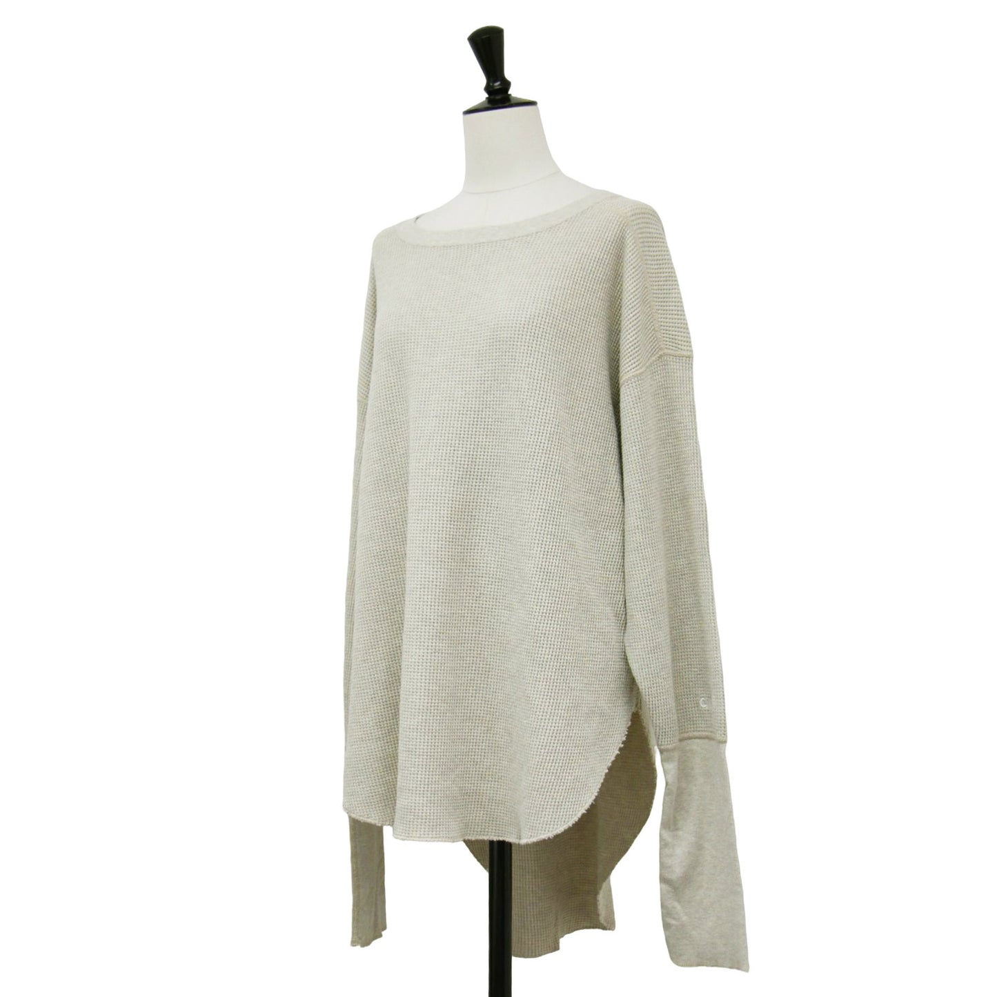 ワッフル サーマルカットソー / Tシャツ プルオーバー 長袖 チュニック丈 ワイド コットン