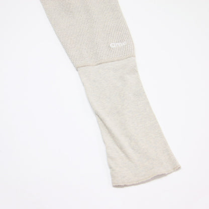 ワッフル サーマルカットソー / Tシャツ プルオーバー 長袖 チュニック丈 ワイド コットン