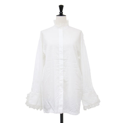 21春夏 コットン シアー レース シャツ / ブラウス 長袖 スタンドカラー タック 比翼ボタン