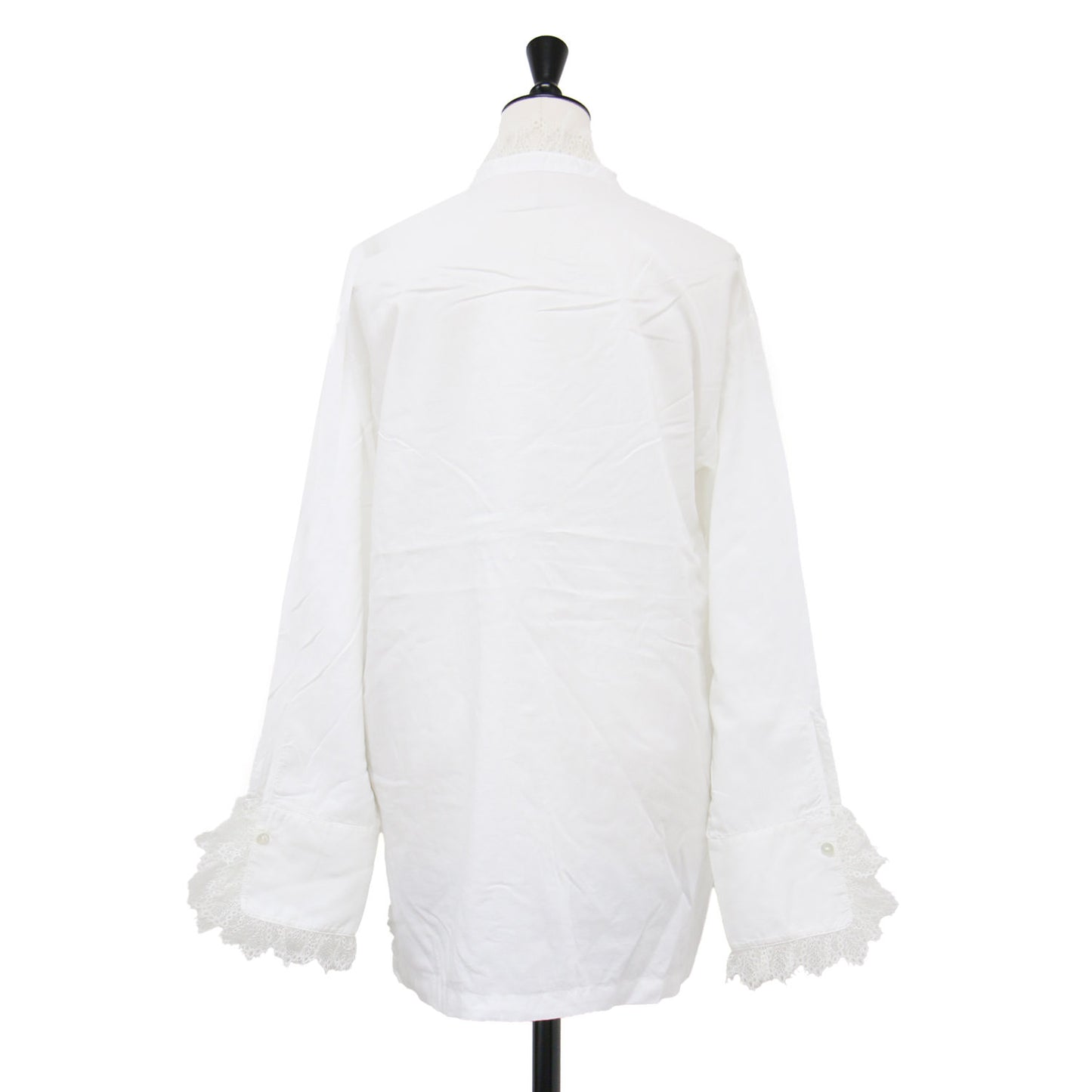 21春夏 コットン シアー レース シャツ / ブラウス 長袖 スタンドカラー タック 比翼ボタン