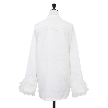 21春夏 コットン シアー レース シャツ / ブラウス 長袖 スタンドカラー タック 比翼ボタン