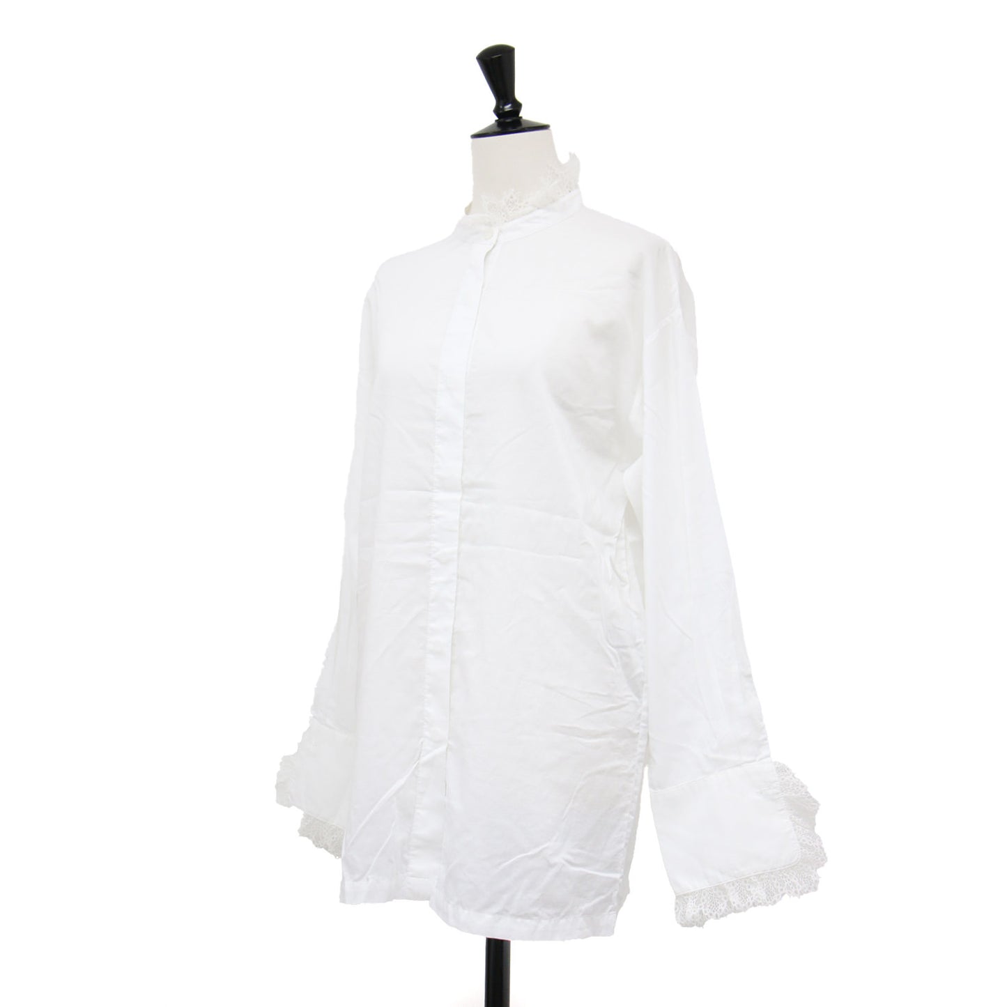 21春夏 コットン シアー レース シャツ / ブラウス 長袖 スタンドカラー タック 比翼ボタン