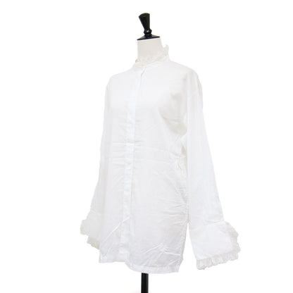 21春夏 コットン シアー レース シャツ / ブラウス 長袖 スタンドカラー タック 比翼ボタン