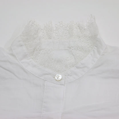 21春夏 コットン シアー レース シャツ / ブラウス 長袖 スタンドカラー タック 比翼ボタン