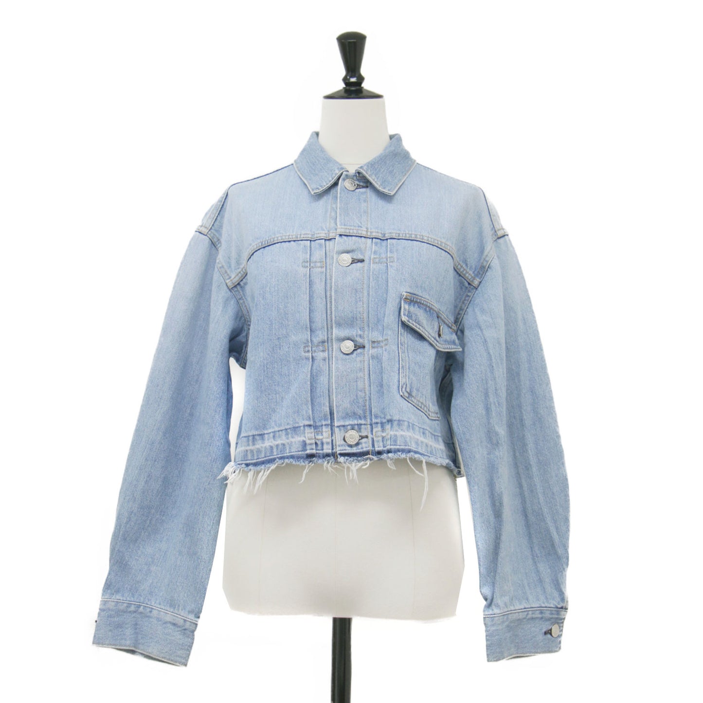 24春夏 コットン デニム ショートジャケット / 長袖 ラウンドスリーブ コンパクト ヴィンテージ加工