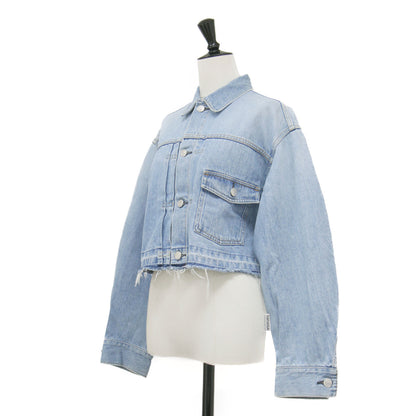 24春夏 コットン デニム ショートジャケット / 長袖 ラウンドスリーブ コンパクト ヴィンテージ加工