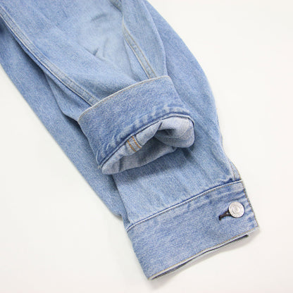 24春夏 コットン デニム ショートジャケット / 長袖 ラウンドスリーブ コンパクト ヴィンテージ加工