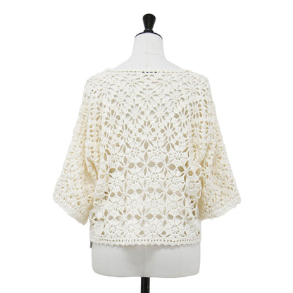 24春夏 モチーフ クロシェット ハーフスリーブ カーディガン / ニット 半袖 かぎ針編み コットン リネン