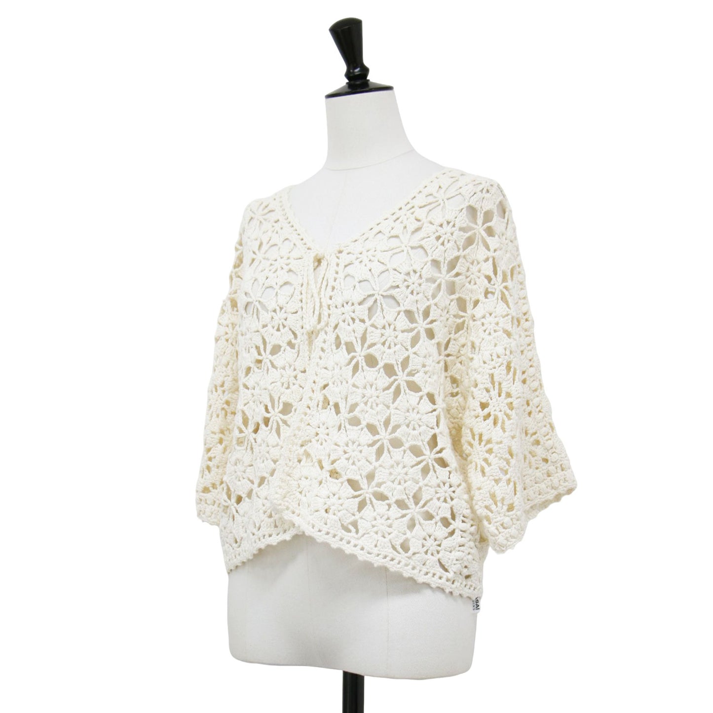 24春夏 モチーフ クロシェット ハーフスリーブ カーディガン / ニット 半袖 かぎ針編み コットン リネン