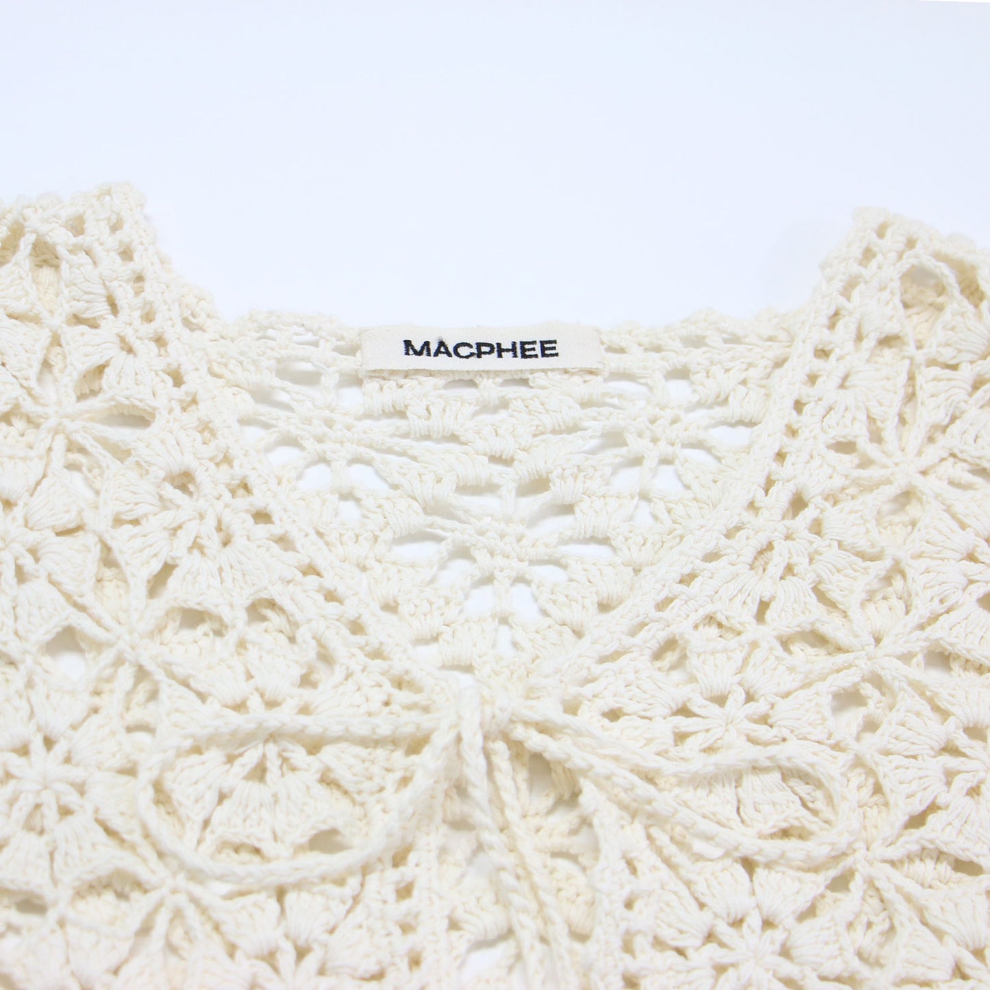 24春夏 モチーフ クロシェット ハーフスリーブ カーディガン / ニット 半袖 かぎ針編み コットン リネン