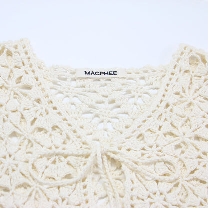 24春夏 モチーフ クロシェット ハーフスリーブ カーディガン / ニット 半袖 かぎ針編み コットン リネン