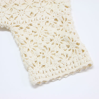 24春夏 モチーフ クロシェット ハーフスリーブ カーディガン / ニット 半袖 かぎ針編み コットン リネン