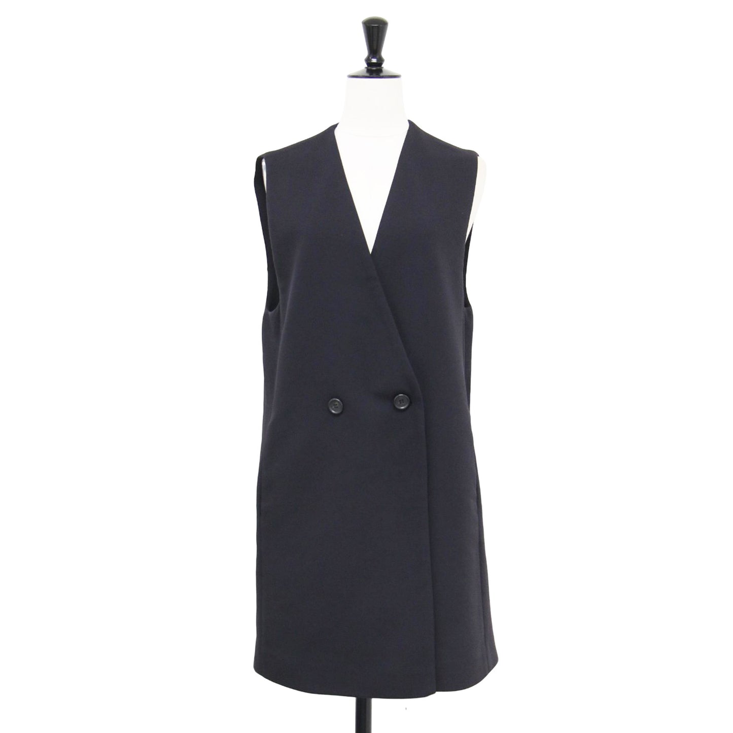 22春夏 ドライアムンゼン Vネック ジレ / ベスト ノースリーブ チュニック丈 ストレート ダブルブレスト