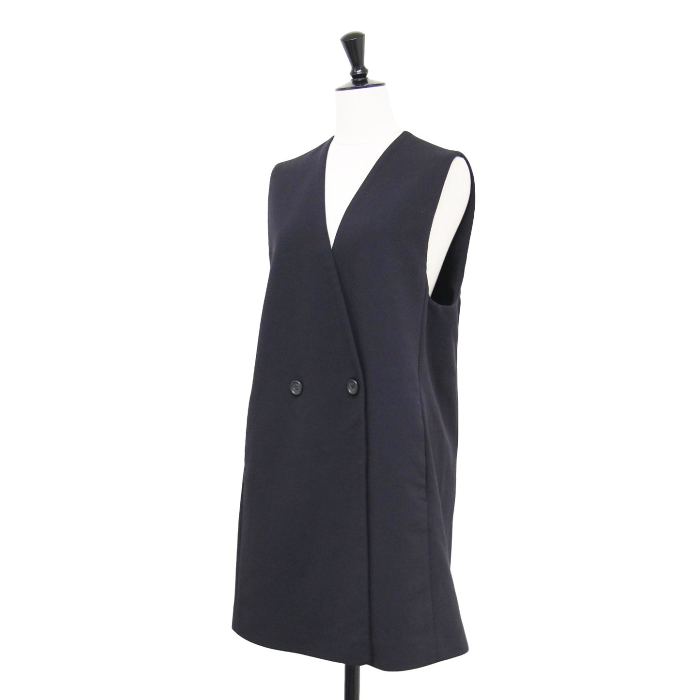 22春夏 ドライアムンゼン Vネック ジレ / ベスト ノースリーブ チュニック丈 ストレート ダブルブレスト