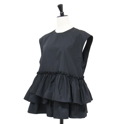 23秋冬 ポリエステル シルク マット タフタ ギャザー ティアード ブラウス / プルオーバー ノースリーブ ペプラム