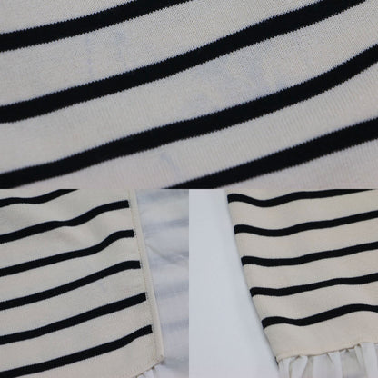 24春夏 ファブリックコンビ ノースリーブ プルオーバー / ニット クルーネック 切替 フリル ボーダー リボン コットン