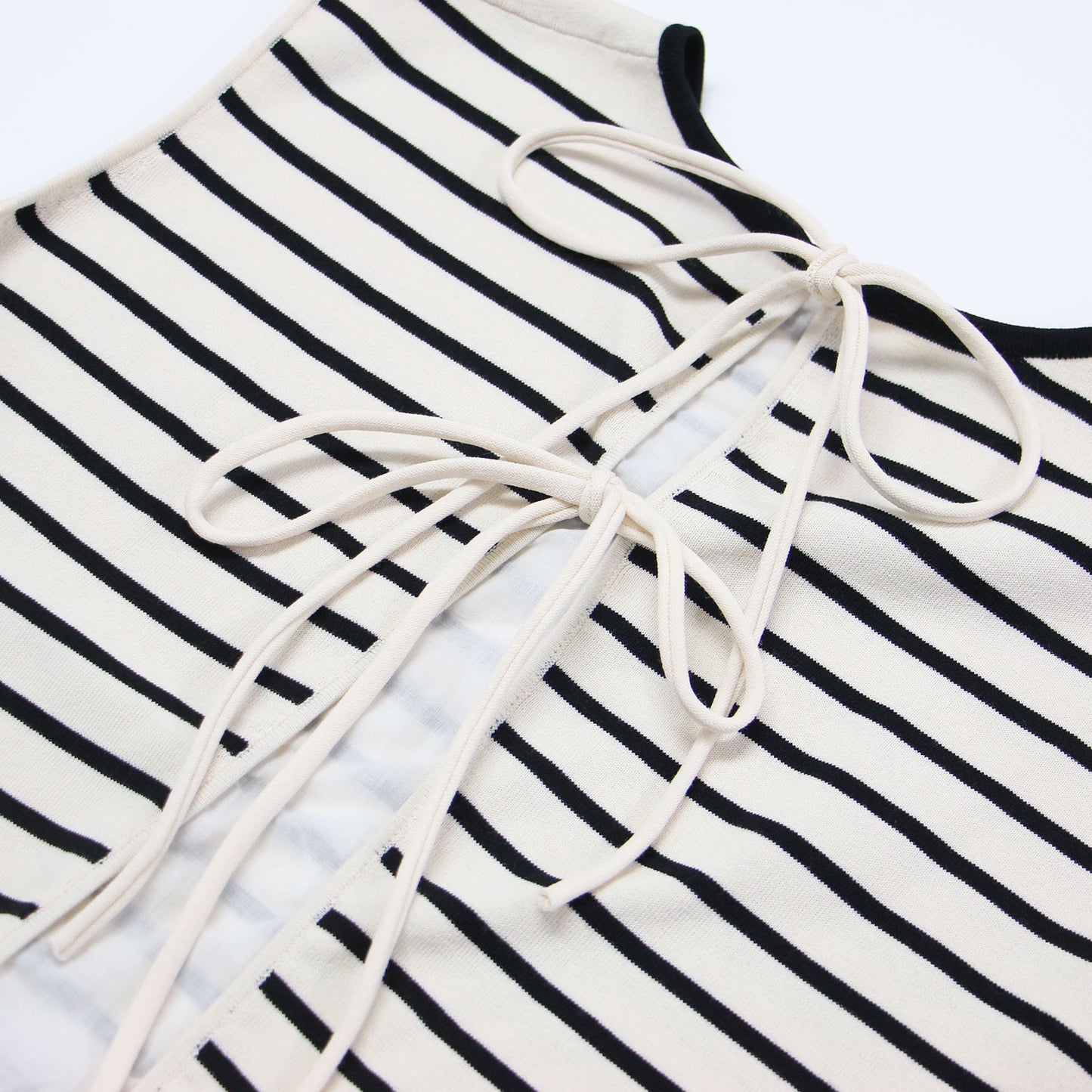 24春夏 ファブリックコンビ ノースリーブ プルオーバー / ニット クルーネック 切替 フリル ボーダー リボン コットン