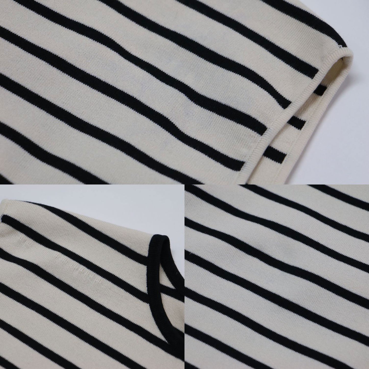 24春夏 ファブリックコンビ ノースリーブ プルオーバー / ニット クルーネック 切替 フリル ボーダー リボン コットン