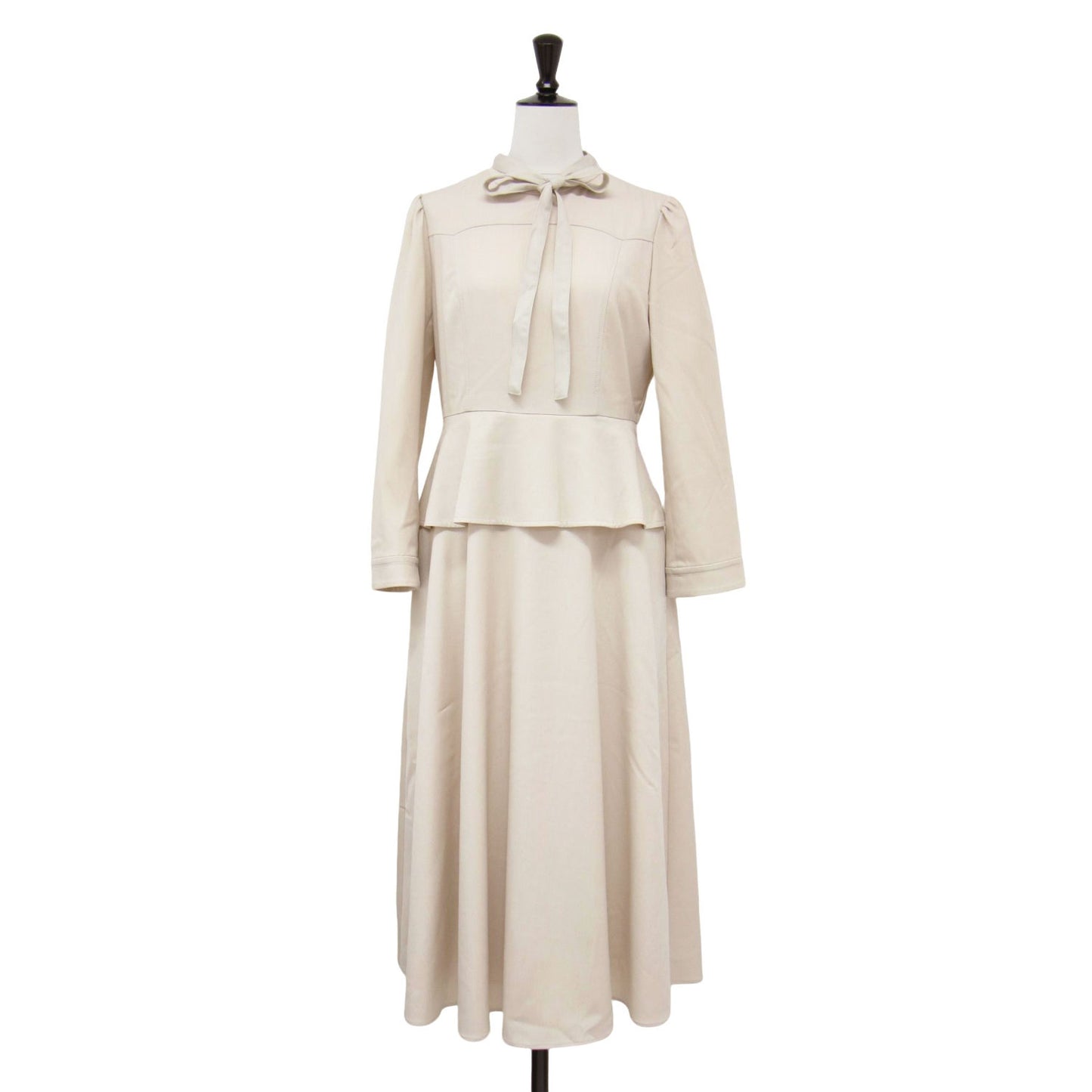 23秋冬 ペプラム デザイン デニム ワンピース / ミディ丈 長袖 ボウタイ フレア