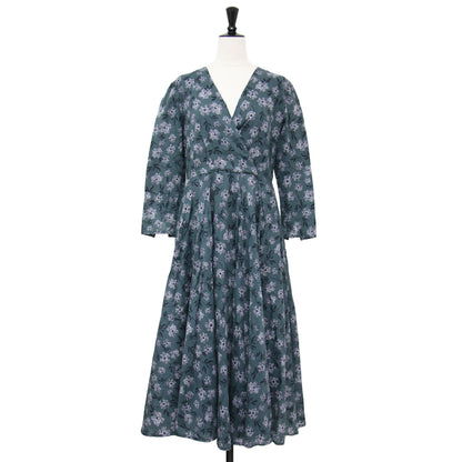 × UNITED ARROWS 別注 マドモアゼルのドレス / ワンピース 長袖 Vネック ロング丈 花柄 フレア コットン
