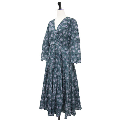 × UNITED ARROWS 別注 マドモアゼルのドレス / ワンピース 長袖 Vネック ロング丈 花柄 フレア コットン