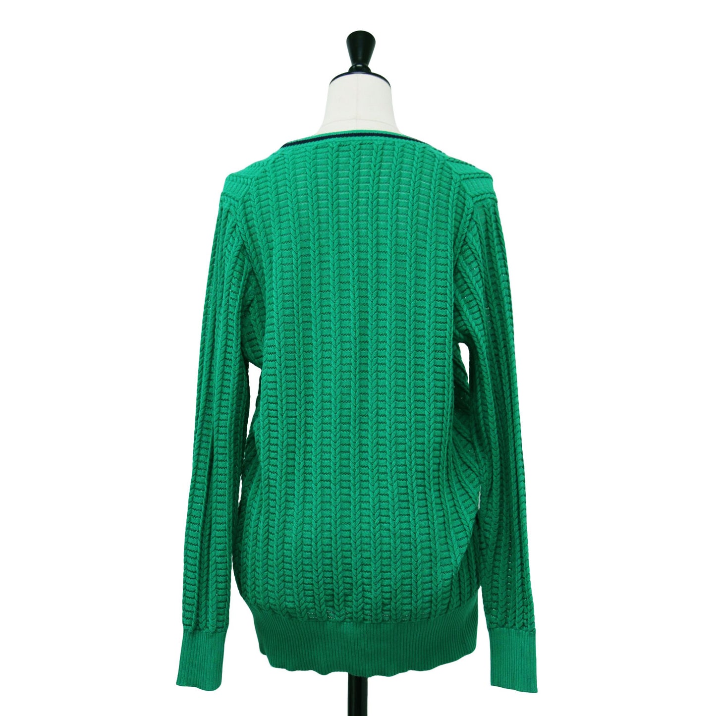 23春夏 変形 ケーブル ロングカーディガン / ニット 長袖 Vネック メタルボタン コットン ナイロン