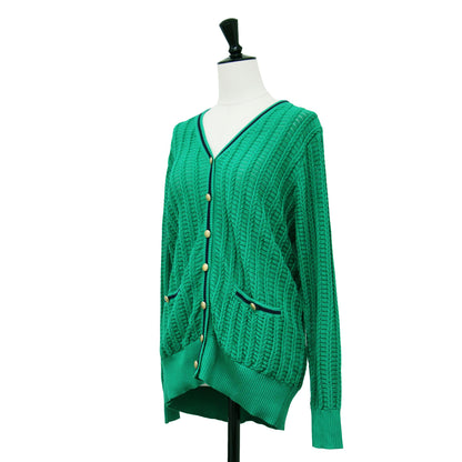 23春夏 変形 ケーブル ロングカーディガン / ニット 長袖 Vネック メタルボタン コットン ナイロン