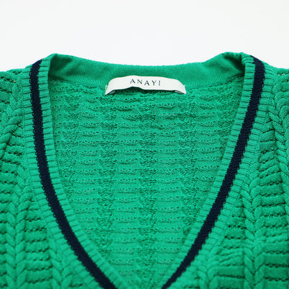 23春夏 変形 ケーブル ロングカーディガン / ニット 長袖 Vネック メタルボタン コットン ナイロン