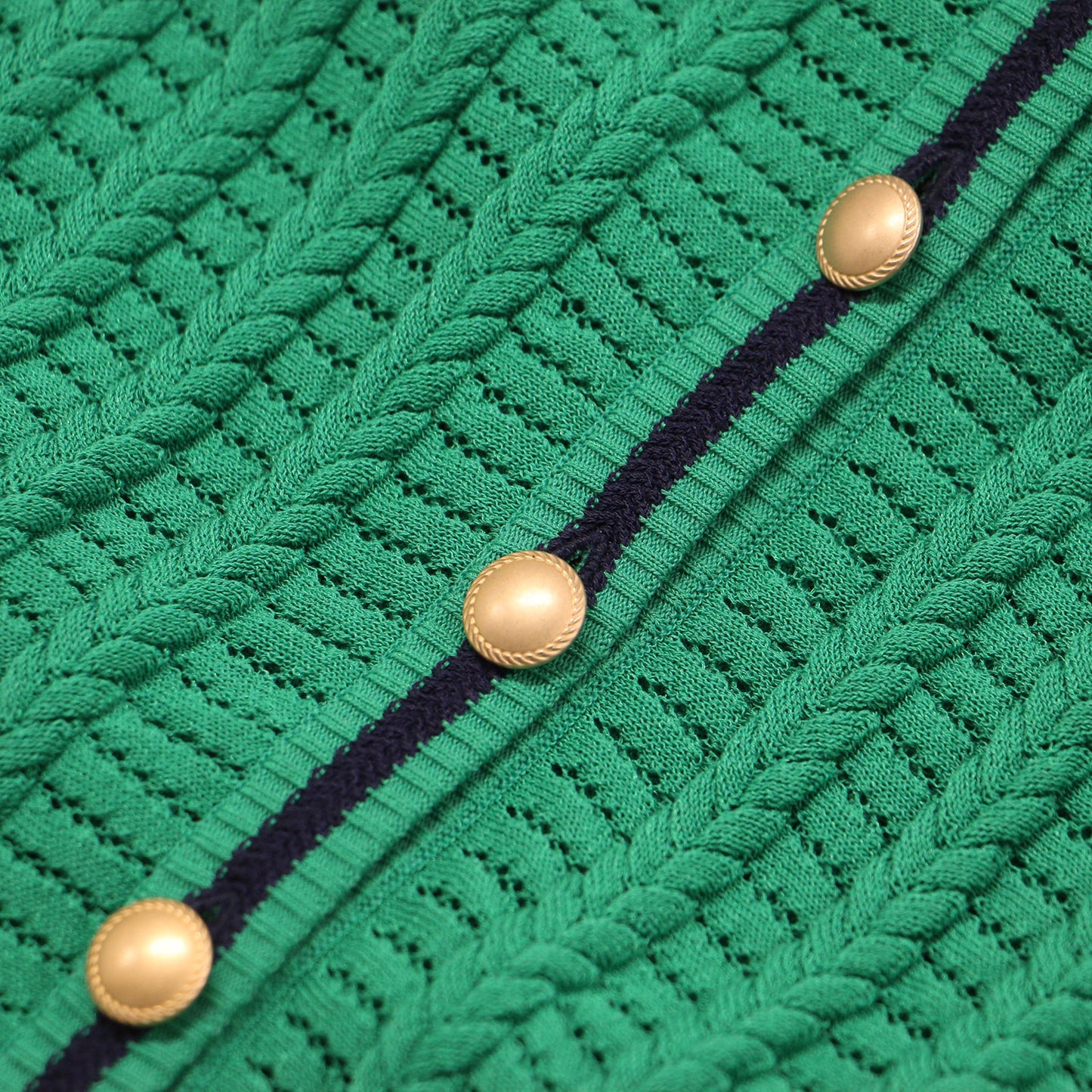 23春夏 変形 ケーブル ロングカーディガン / ニット 長袖 Vネック メタルボタン コットン ナイロン