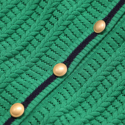 23春夏 変形 ケーブル ロングカーディガン / ニット 長袖 Vネック メタルボタン コットン ナイロン