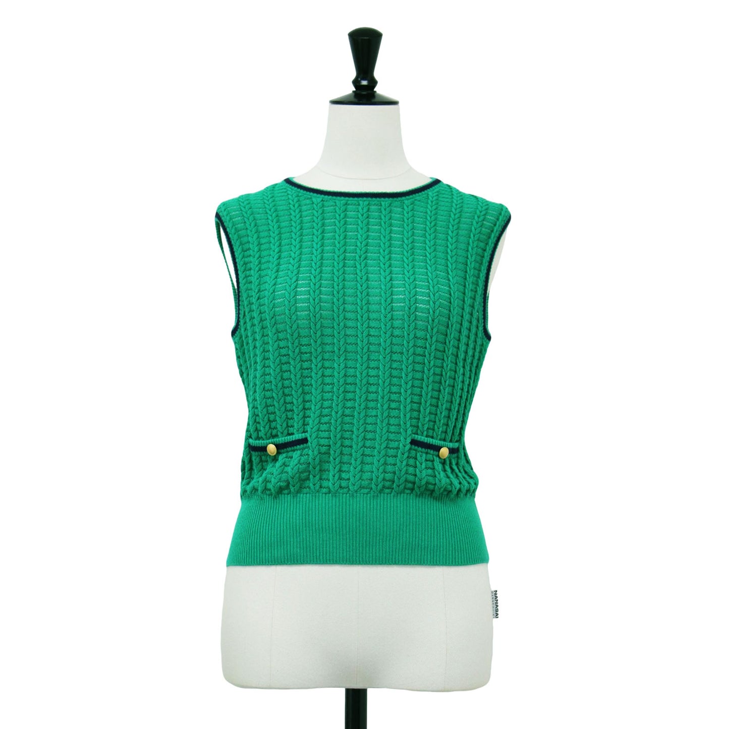 23春夏 変形 ケーブル ノースリーブ プルオーバー / ニット クルーネック メタルボタン コットン ナイロン